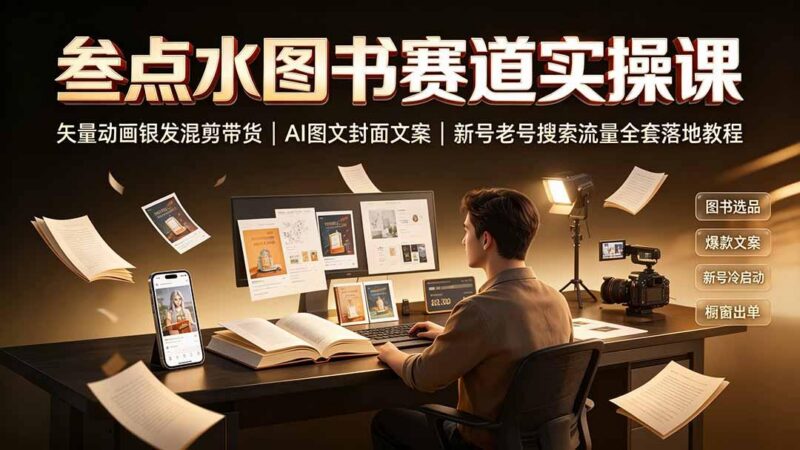 叁点水图书赛道实操课|矢量动画银发混剪带货,AI图文封面文案,新号老号搜索流量全套落地教程-三零资源