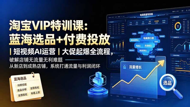 淘宝VIP特训课-更新：蓝海选品+付费投放｜短视频AI运营｜大促起爆全流程，破解店铺无流量无利润难题-三零资源
