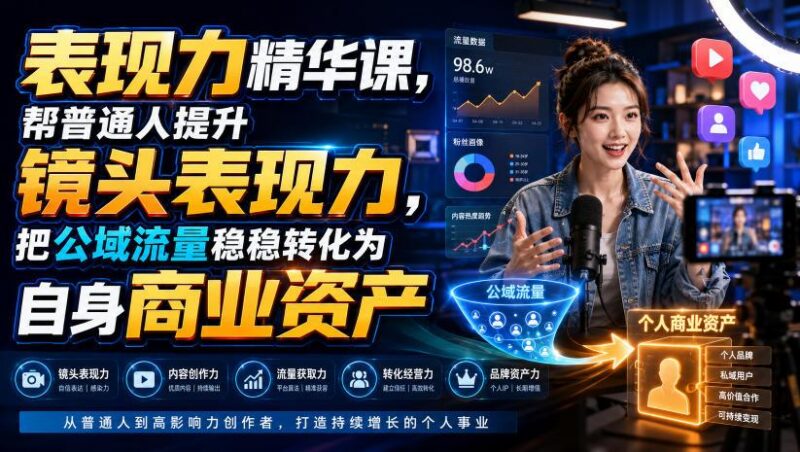 表现力精华课,帮普通人提升镜头表现力,把公域流量稳稳转化为自身商业资产-三零资源