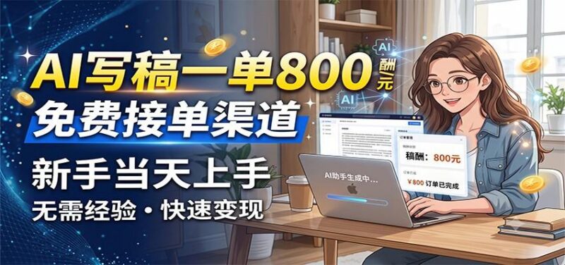 AI写稿一单800,免费接单渠道,一单一结几十到上千,新手当天上手-三零资源