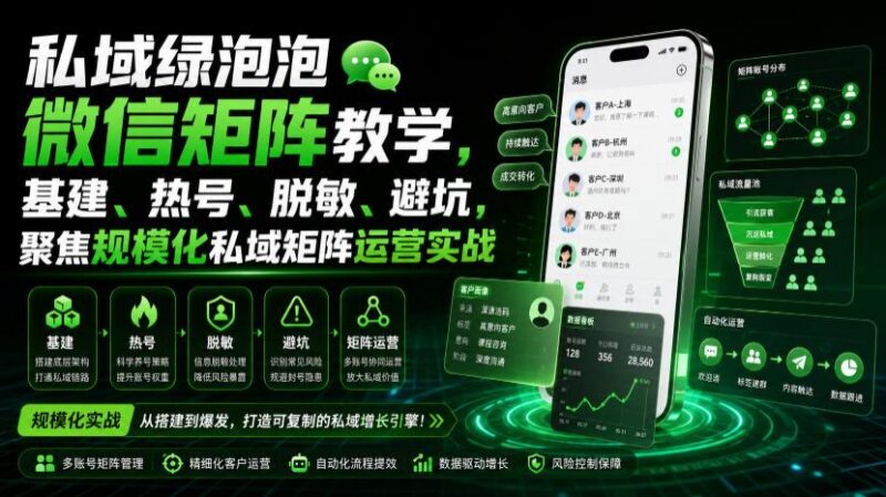 私域绿泡泡微信矩阵教学,基建、热号、脱敏、避坑,聚焦规模化私域矩阵运营实战-三零资源