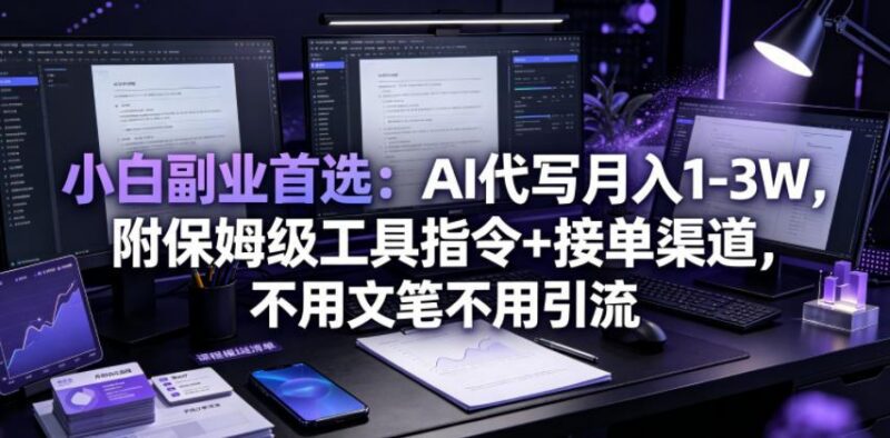 小白副业首选:AI代写月入1-3W,附保姆级工具指令+接单渠道,不用文笔不用引流【揭秘】-三零资源