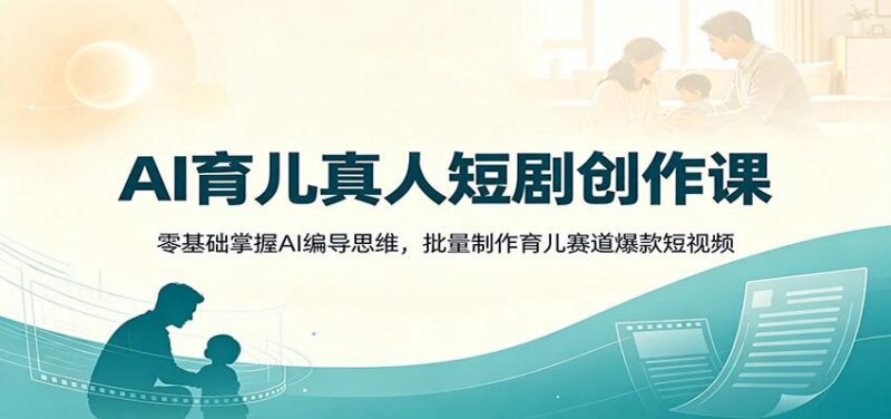 AI育儿真人短剧创作课:零基础掌握AI编导思维,批量制作育儿赛道爆款短视频-三零资源