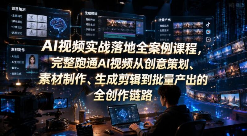 AI视频实战落地全案例课程,完整跑通AI视频从创意策划、素材制作、生成剪辑到批量产出的全创作链路-三零资源