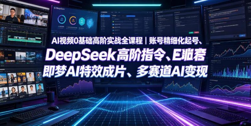 AI视频0基础高阶实战全课程|账号精细化起号、DeepSeek高阶指令、即梦AI特效成片、多赛道AI短视频量产变现-三零资源