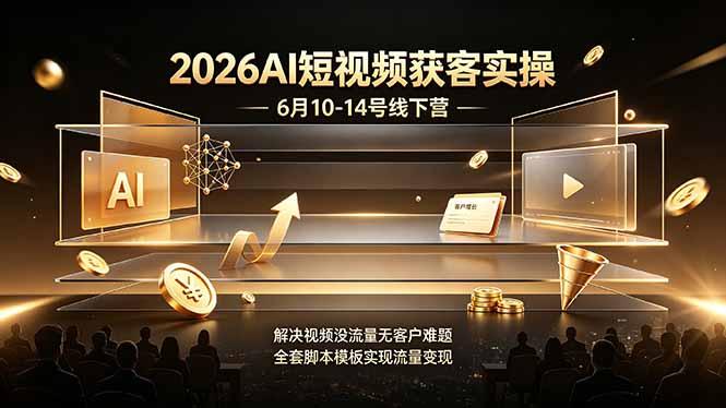 2026AI短视频获客实操6月10-14号线下营，解决视频没流量无客户难题，全套脚本模板实现流量变现-三零资源