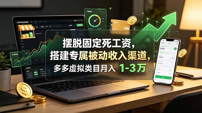 摆脱固定死工资,搭建专属被动收入渠道,多多虚拟类目月入 1-3 万-三零资源