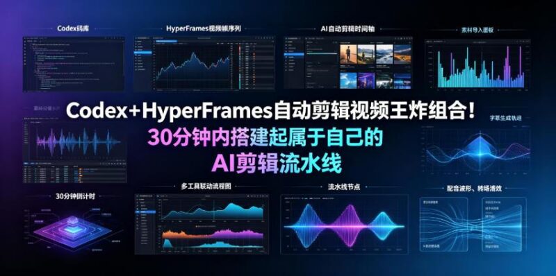 Codex+HyperFrames自动剪辑视频王炸组合!30分钟内搭建起属于自己的AI剪辑流水线(完整版实操教程手册)