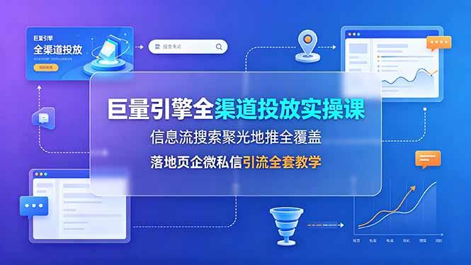 巨量引擎全渠道投放实操课，信息流搜索聚光地推全覆盖，落地页企微私信引流全套教学-三零资源