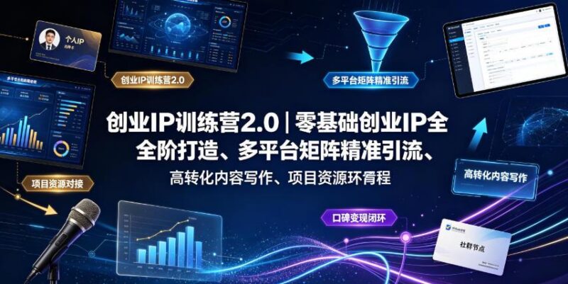 创业IP训练营2.0|零基础创业IP全阶打造、多平台矩阵精准引流、高转化内容写作、项目资源对接与口碑变现闭环课程-三零资源