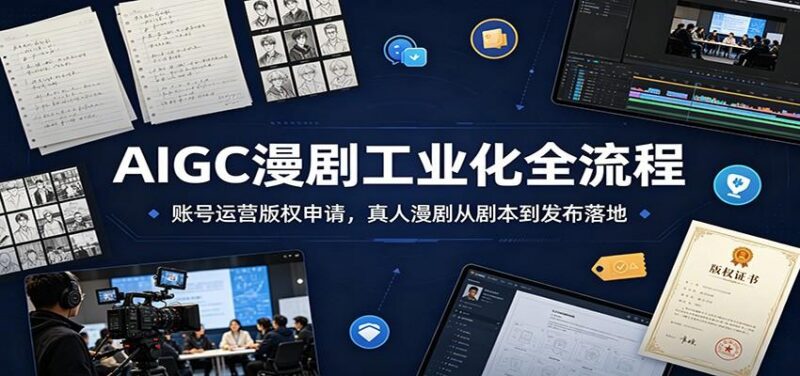AIGC漫剧工业化全流程：账号运营版权申请，真人漫剧从剧本到发布落地-三零资源