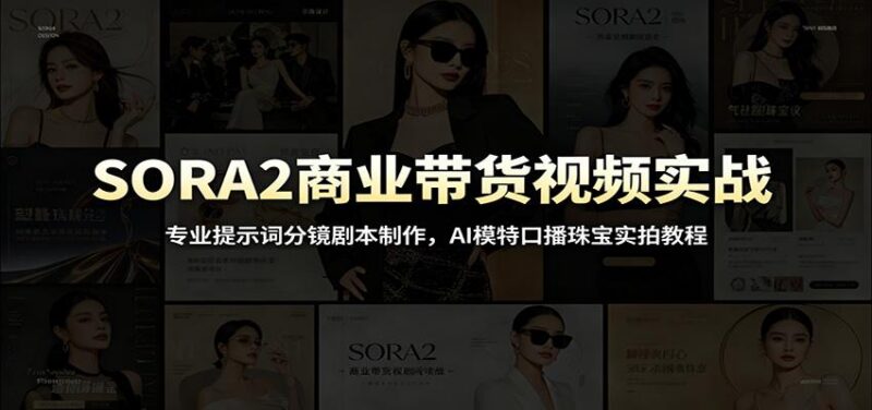 SORA2商业带货视频实战：专业提示词分镜剧本制作，AI模特口播珠宝实拍教程-三零资源
