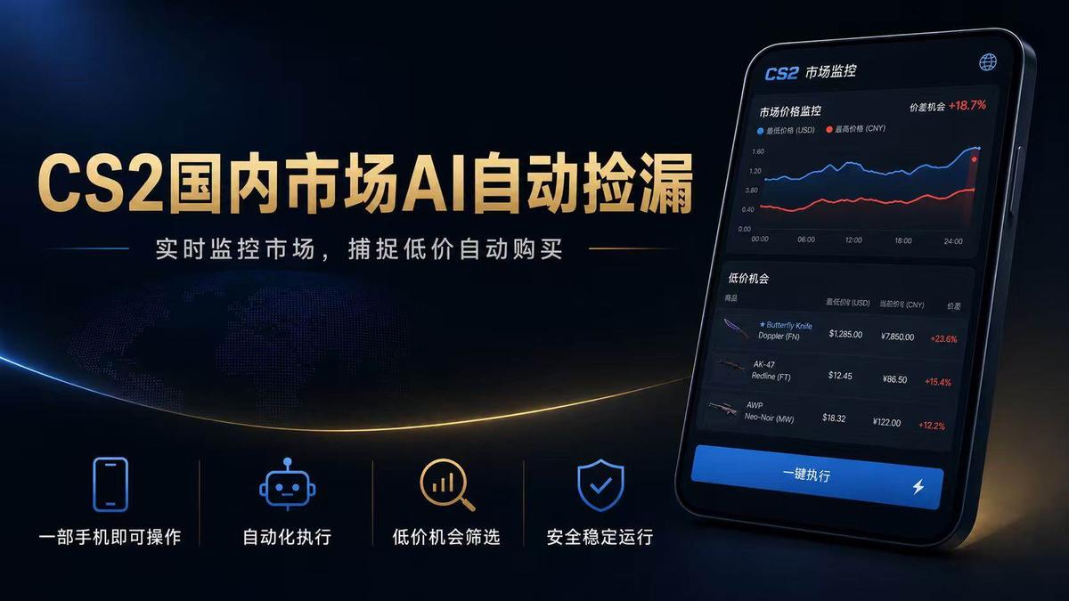 CS2国内市场AI自动捡漏,稳定运行多年。支持任何形式数据验证,日入300+