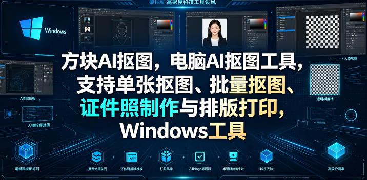 方块AI抠图，电脑AI抠图工具，支持单张抠图、批量抠图、证件照制作与排版打印，Windows工具-三零资源