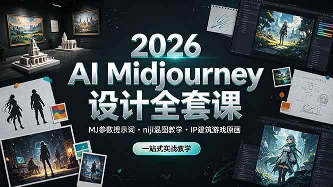 2026 AI Midjourney设计全套课,MJ参数提示词niji混图教学,IP建筑游戏原画一站式实战教学-三零资源