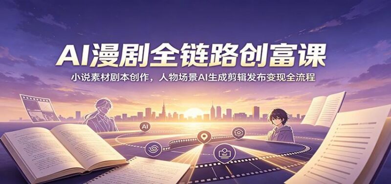 AI漫剧全链路创富课:小说素材剧本创作,人物场景AI生成剪辑发布变现全流程-三零资源