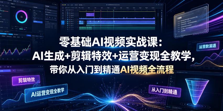 零基础AI视频实战课：AI生成+剪辑特效+运营变现全教学，带你从入门到精通AI视频全流程