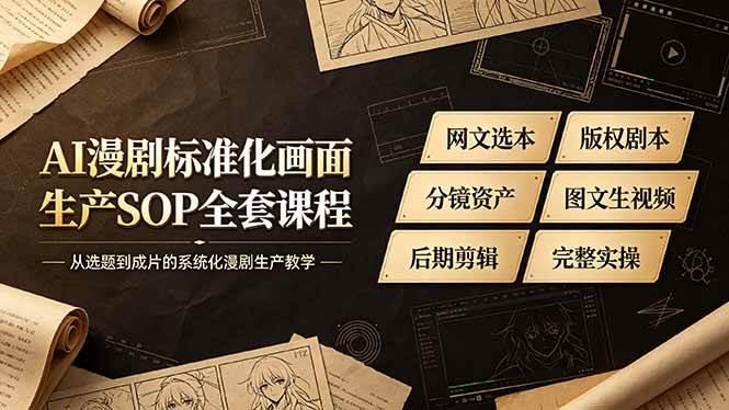 AI漫剧标准化画面生产SOP全套课程，网文选本版权剧本分镜资产全覆盖，图文生视频后期剪辑完整实操教学-三零资源
