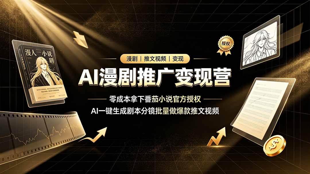 AI漫剧推广变现营,零成本拿下番茄小说官方授权,AI一键生成剧本分镜批量做爆款推文视频