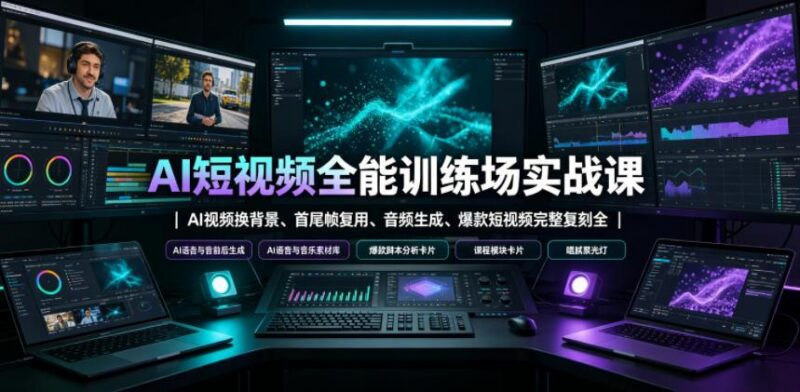 AI短视频全能训练场实战课|AI视频换背景、首尾帧复用、音频生成、爆款短视频完整复刻全套实操教学-三零资源