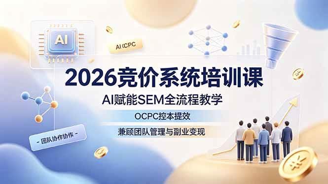 2026竞价系统培训课,AI赋能SEM全流程教学,OCPC控本提效,兼顾团队管理与副业变现-三零资源