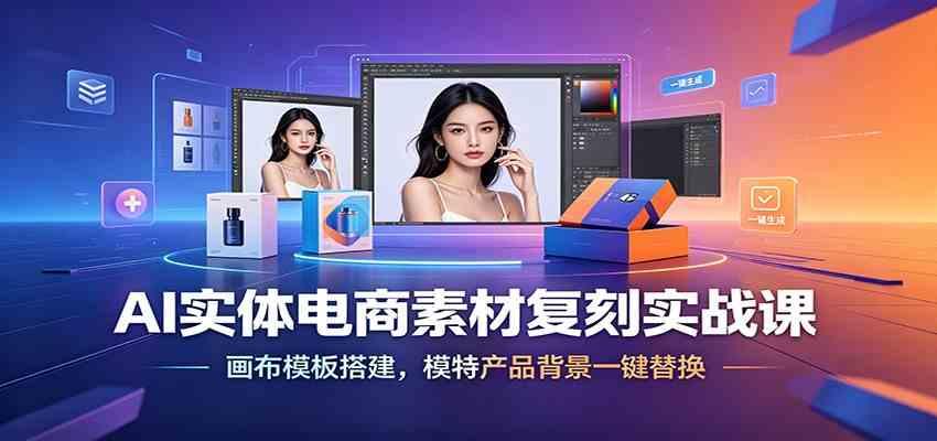 AI实体电商素材复刻实战课：画布模板搭建，模特产品背景一键替换