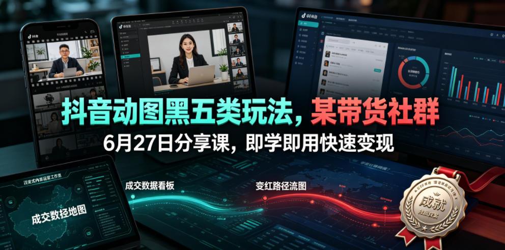 抖音动图黑五类玩法,某带货社群6月27日分享课,即学即用快速变现