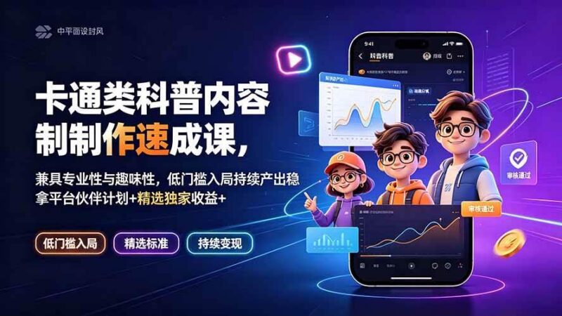 卡通类科普内容制作速成课，兼具专业性与趣味性，低门槛入局持续产出稳拿平台伙伴计划+精选独家收益-三零资源