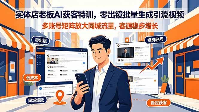 实体店老板AI获客特训，零出镜批量生成引流视频，多账号矩阵放大同城流量，客源稳步增长-三零资源