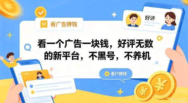 看一个广告一块钱,好评无数的新平台,不黑号,不养机【揭秘】-三零资源