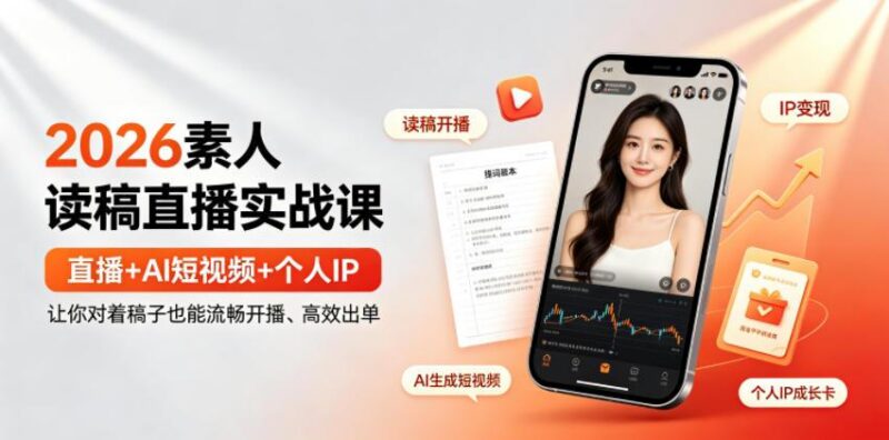 2026素人读稿直播实战课｜直播+AI短视频+个人IP，让你对着稿子也能流畅开播、高效出单-三零资源