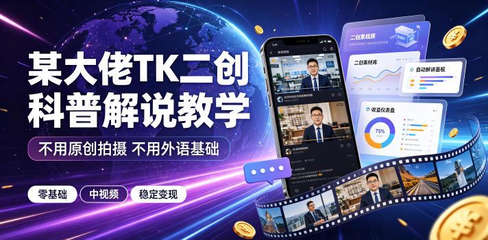 某大佬TK二创科普解说教学,不用原创拍摄不用外语基础,零基础做TikTok中视频稳定变现
