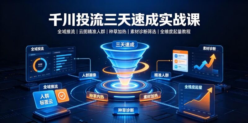 千川投流三天速成实战课|全域推流、云图精准人群、种草加热、素材诊断筛选全维度起量教程 三零资源-三零资源