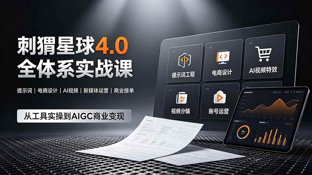 刺猬星球4.0全体系实战课,覆盖提示词工程、电商设计、AI视频特效与新媒体运营,一站式掌握AIGC商业核心技能