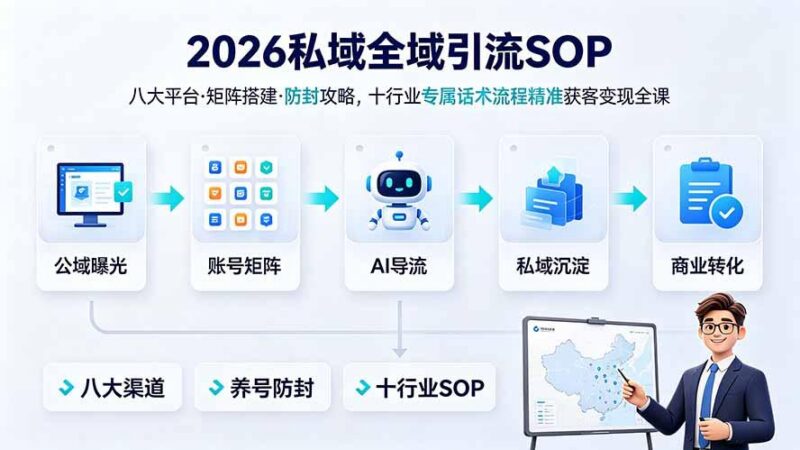 2026私域全域引流SOP｜八大平台·矩阵搭建·防封攻略，十行业专属话术流程精准获客变现全课-三零资源