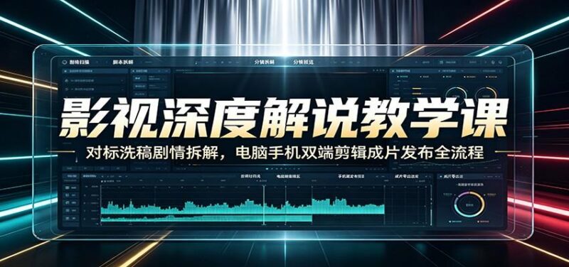 影视深度解说教学课：对标洗稿剧情拆解，电脑手机双端剪辑成片发布全流程-三零资源