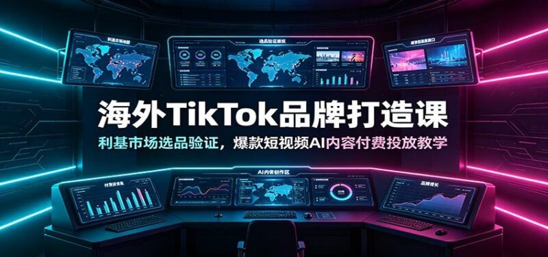 海外TikTok品牌打造课：利基市场选品验证，爆款短视频AI内容付费投放教学-三零资源