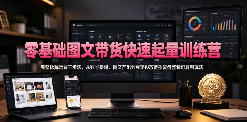 零基础图文带货快速起量训练营,完整拆解运营三步法,从账号搭建、图文产出到豆荚投放数据复盘整套可复制玩法-三零资源