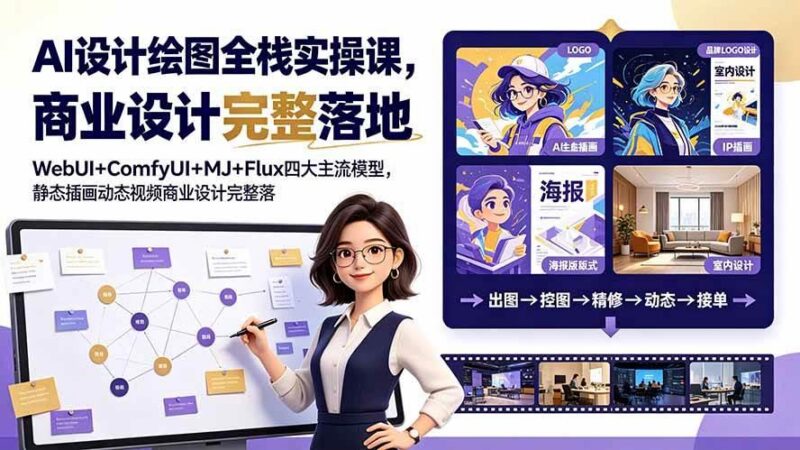 AI设计绘图全栈实操课，WebUI+ComfyUI+MJ+Flux四大主流模型，静态插画动态视频商业设计完整落地教程-三零资源