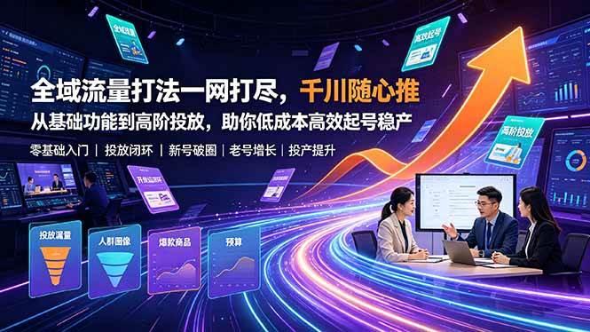 全域流量打法一网打尽，千川随心推从基础功能到高阶投放，助你低成本高效起号稳产-三零资源