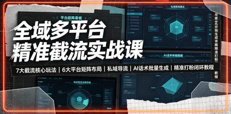 全域多平台精准截流实战课|7大截流核心玩法、6大平台矩阵布局、私域导流、AI话术批量生成、精准打粉闭环教程-三零资源