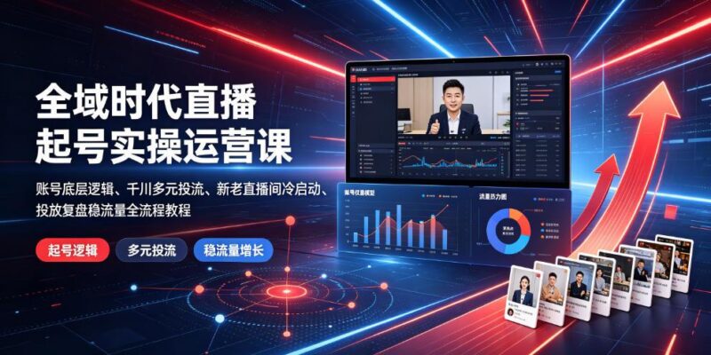 全域时代直播起号实操运营课|账号底层逻辑、千川多元投流、新老直播间冷启动、投放复盘稳流量全流程教程-三零资源