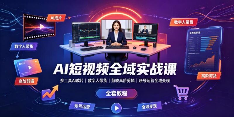 AI短视频全域实战课|多工具AI成片、数字人带货、剪映高阶剪辑、账号运营全域变现全套教程-三零资源