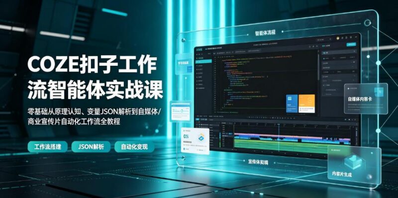 COZE扣子工作流智能体实战课|零基础从原理认知、变量JSON解析到自媒体/商业宣传片自动化工作流全教程-三零资源
