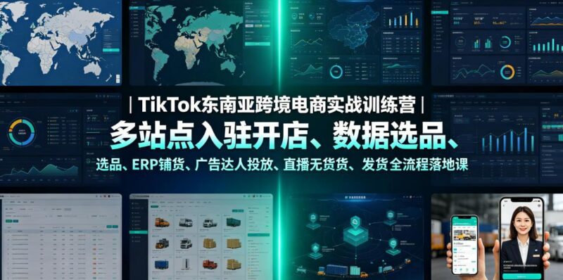 TikTok东南亚跨境电商实战训练营|多站点入驻开店、数据选品、ERP铺货、广告达人投放、直播无货源发货全流程落地课-三零资源