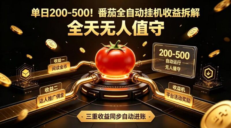 单日200-500!番茄全自动挂G收益拆解,全天无人值守,矩阵操作收益翻倍【揭秘】-三零资源