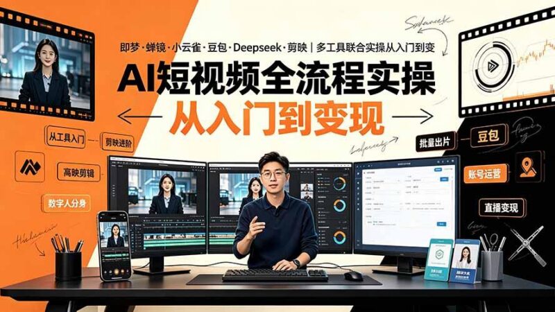 AI短视频全流程实操：即梦·蝉镜·小云雀·豆包·Deepseek·剪映｜多工具联合实操从入门到变现-三零资源