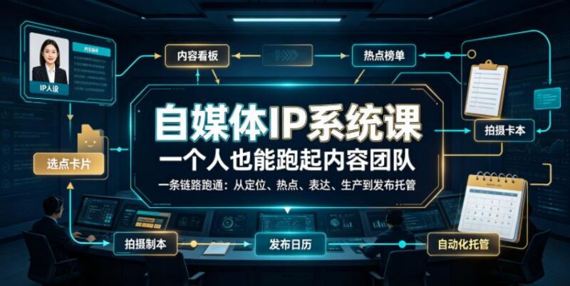 自媒体IP系统课,一个人也能跑起内容团队,一条链路跑通,从定位、热点、表达、生产到发布托管-三零资源