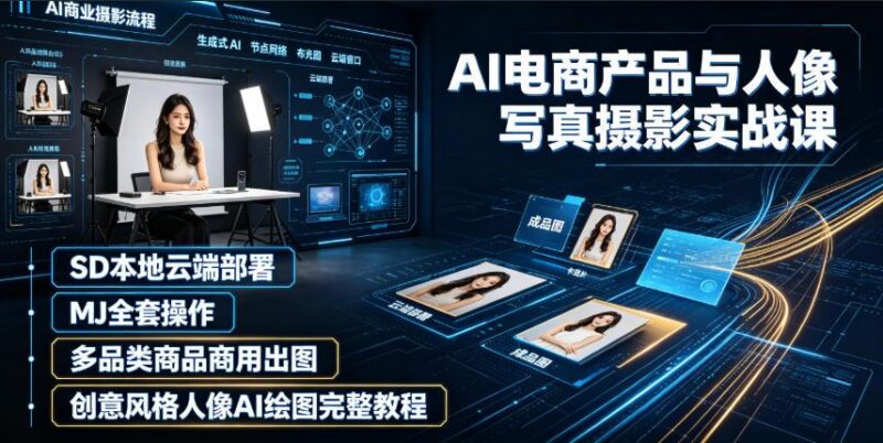 AI电商产品与人像写真摄影实战课|SD本地云端部署、MJ全套操作、多品类商品商用出图、创意风格人像AI绘图完整教程 三零资源-三零资源