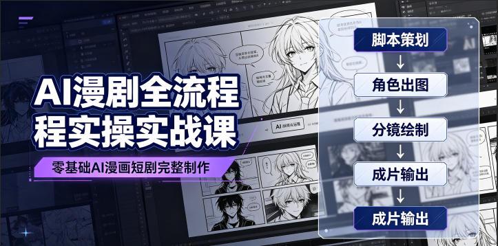 AI漫剧全流程实操实战课|零基础AI漫画短剧完整制作、脚本出图成片全链路落地教程-三零资源